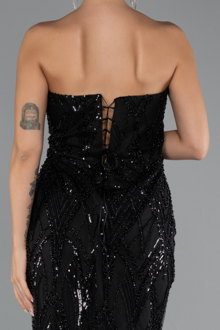 Long Black Beaded Plus Size Evening Dress ABU5337