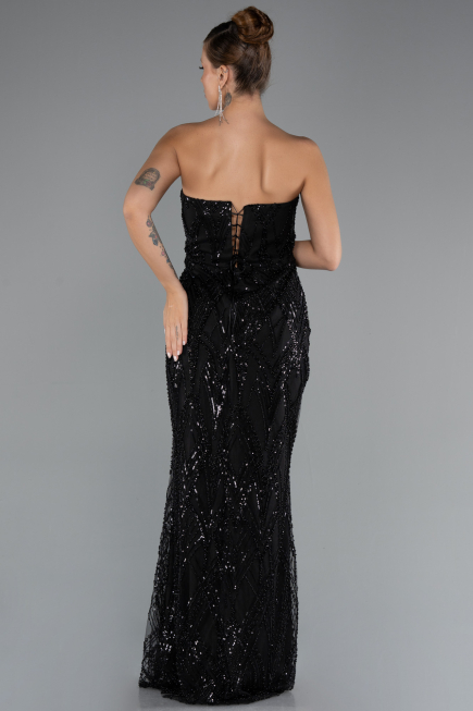Long Black Beaded Plus Size Evening Dress ABU5337