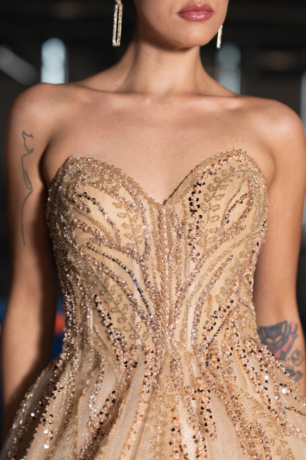 Long Gold Haute Couture Dress ABU5343