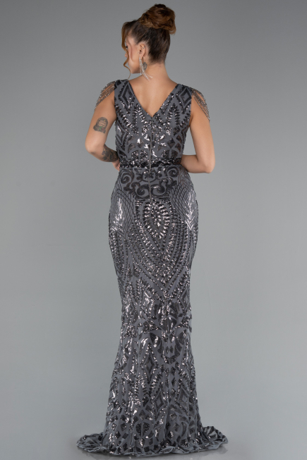 Anthracite Long Scaly Mermaid Evening Dress ABU3842
