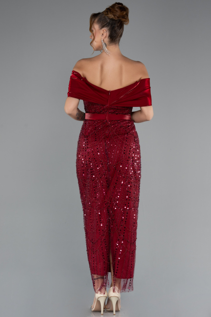 Midi Burgundy Beaded Party Dress ABK2453