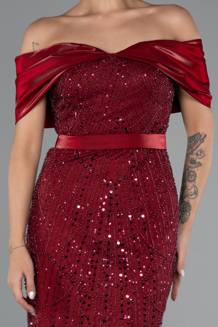 Midi Burgundy Beaded Party Dress ABK2453