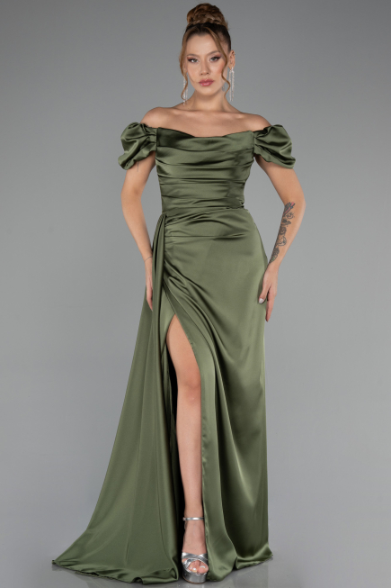 Olive Drab Long Satin Engagement Dress ABU1606