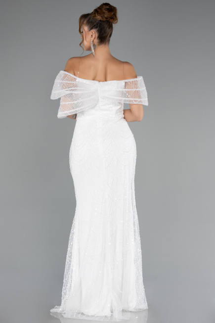 Long White Beaded Evening Dress ABU5371