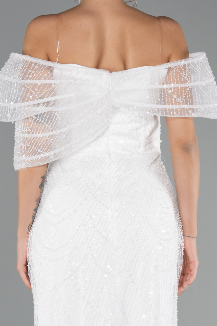 Long White Beaded Evening Dress ABU5371