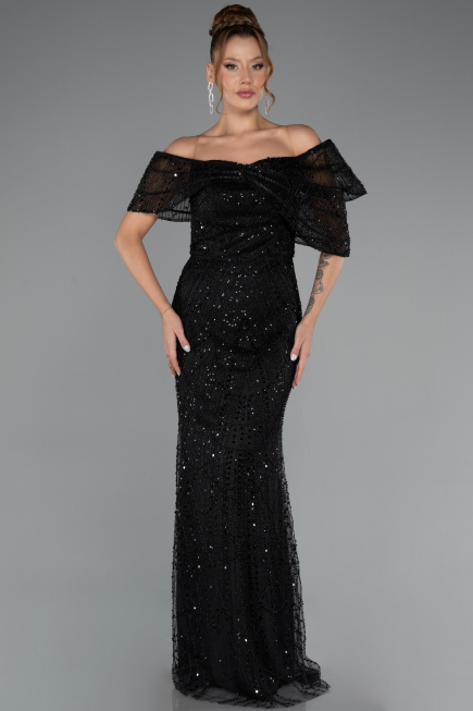 Long Black Beaded Evening Dress ABU5371