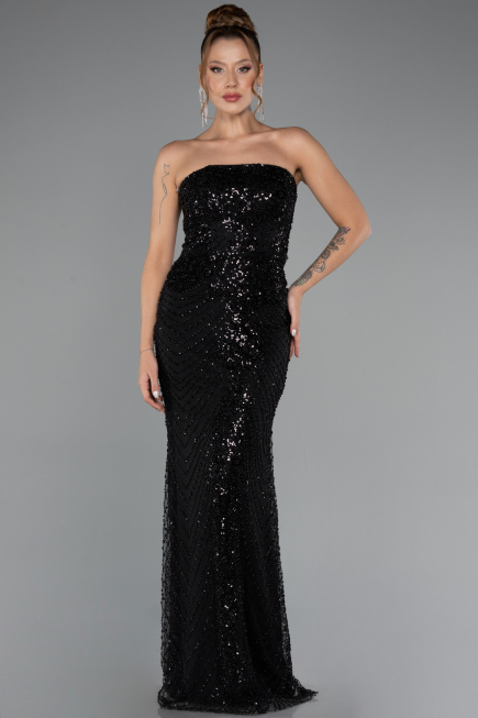 Long Black Beaded Evening Dress ABU5363