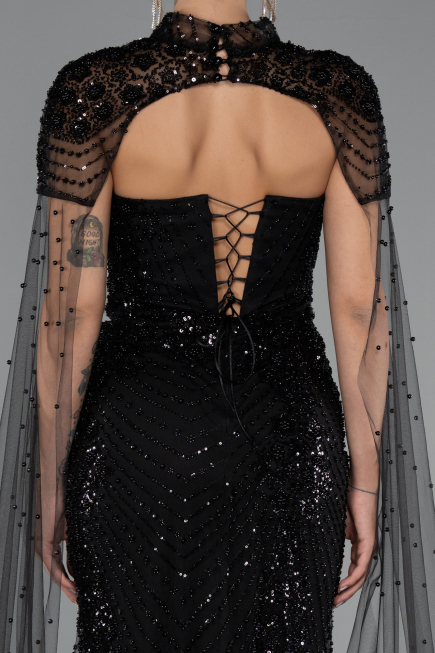 Long Black Beaded Evening Dress ABU5363