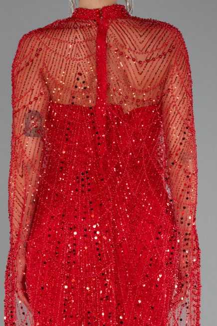 Red Strapless Shawl Stoned Long Evening Gown ABU4517