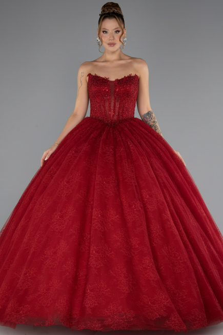 Long Red Dantelle Special Design Engagement Dress ABU5375
