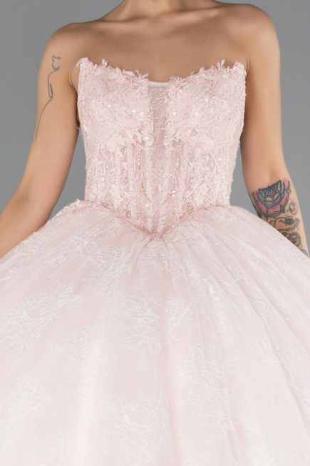 Long Powder Color Dantelle Special Design Engagement Dress ABU5375
