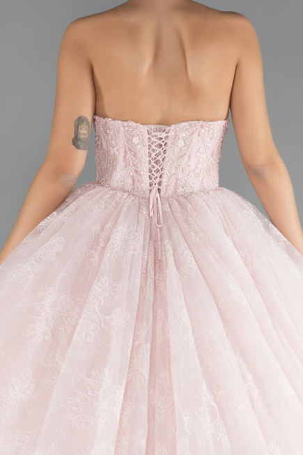 Long Powder Color Dantelle Special Design Engagement Dress ABU5375