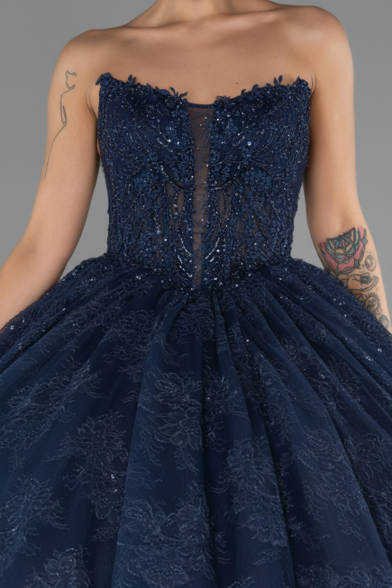 Long Navy Blue Dantelle Special Design Engagement Dress ABU5375