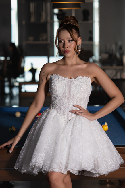 Mini White Dantelle Wedding Dress ABG164