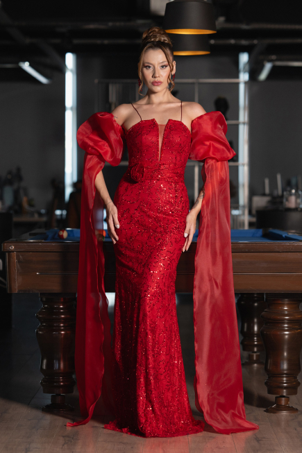 Long Red Dantelle Evening Dress ABU5102
