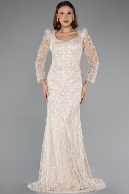 Long Beige Beaded Evening Dress ABU5387