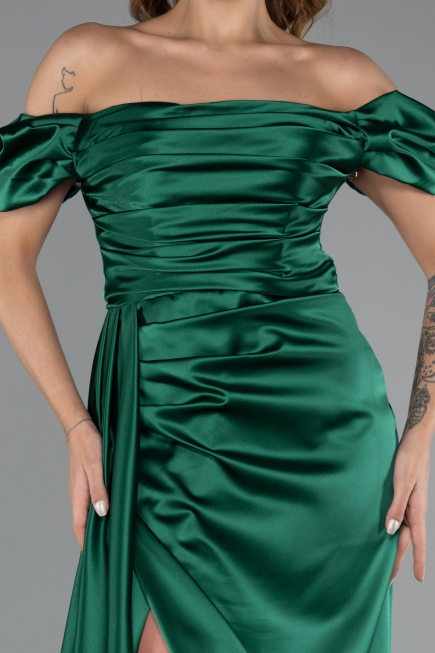 Long Emerald Green Satin Engagement Dress ABU1606