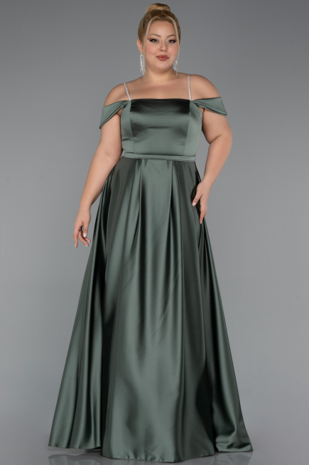 Long Olive Drab Satin Formal Plus Size Dress ABU5346
