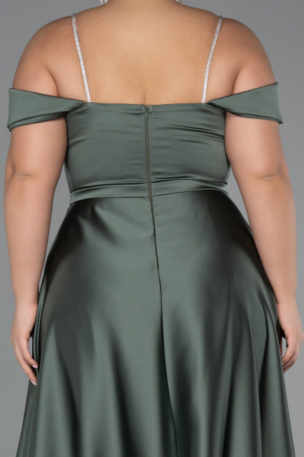 Long Olive Drab Satin Formal Plus Size Dress ABU5346