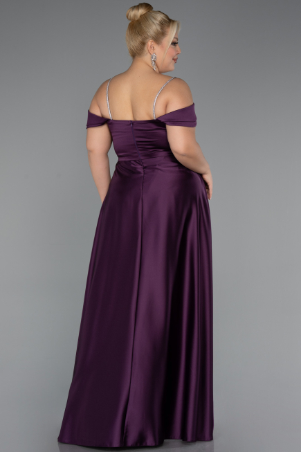 Long Dark Purple Satin Formal Plus Size Dress ABU5346