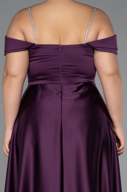 Long Dark Purple Satin Formal Plus Size Dress ABU5346