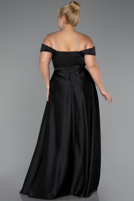 Long Black Satin Formal Plus Size Dress ABU5346