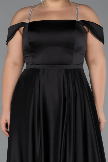 Long Black Satin Formal Plus Size Dress ABU5346