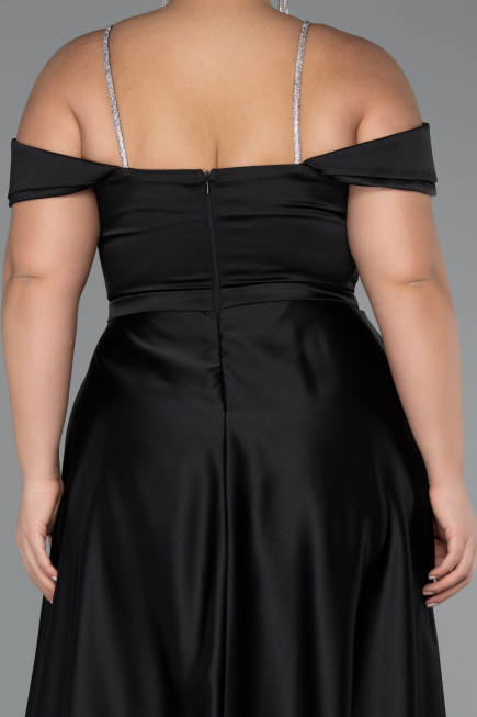 Long Black Satin Formal Plus Size Dress ABU5346