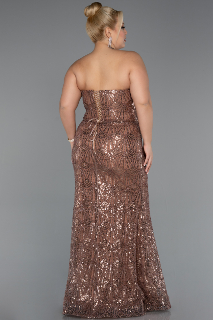 Long Copper Beaded Plus Size Engagement Dress ABU5347