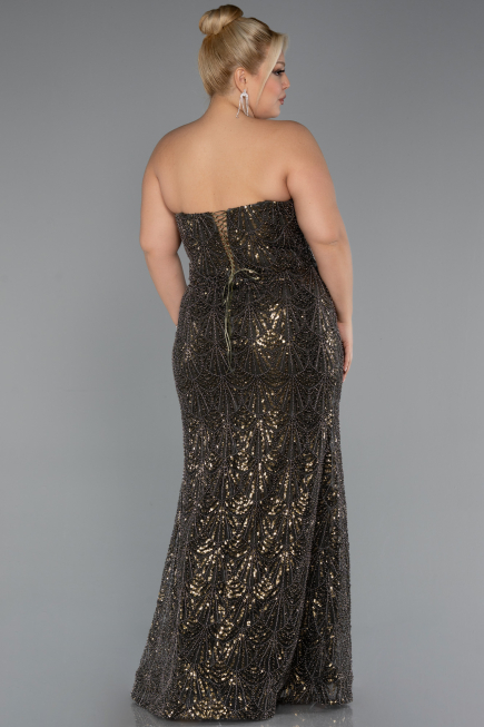 Long Olive Drab Beaded Plus Size Engagement Dress ABU5347