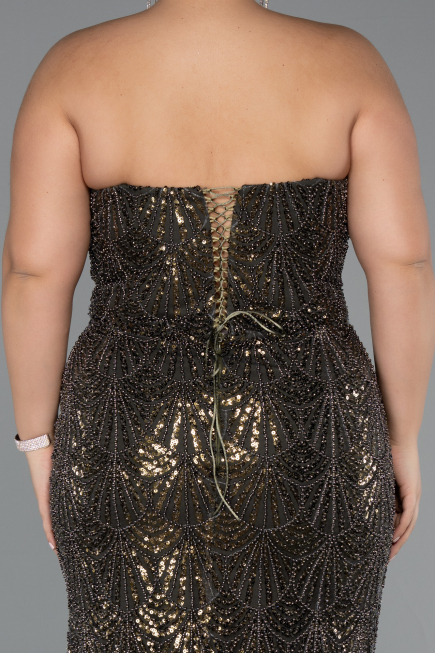Long Olive Drab Beaded Plus Size Engagement Dress ABU5347