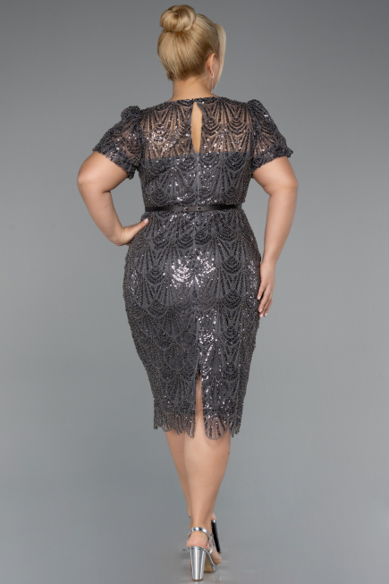 Midi Anthracite Beaded Plus Size Cocktail Dress ABK2449