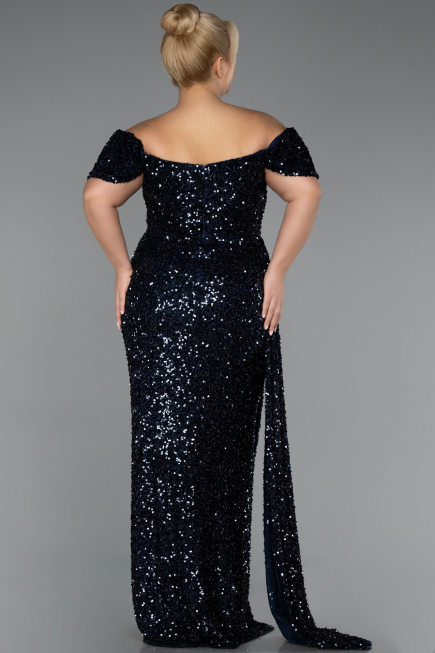 Navy Blue Long Scaly Plus Size Evening Gown ABU4863