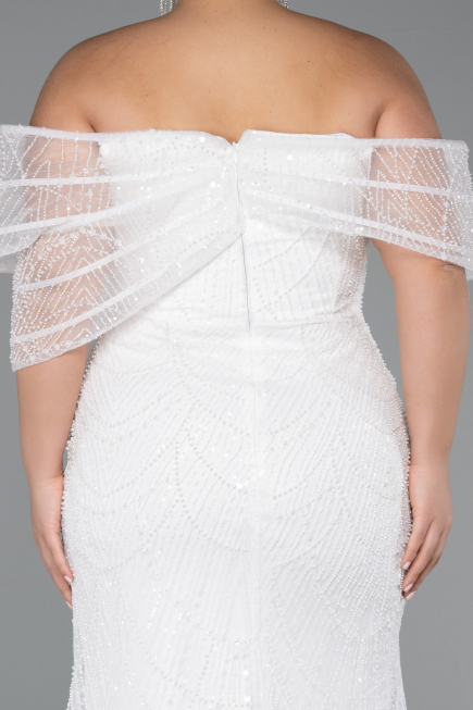 Long White Beaded Plus Size Wedding Dress ABU5372