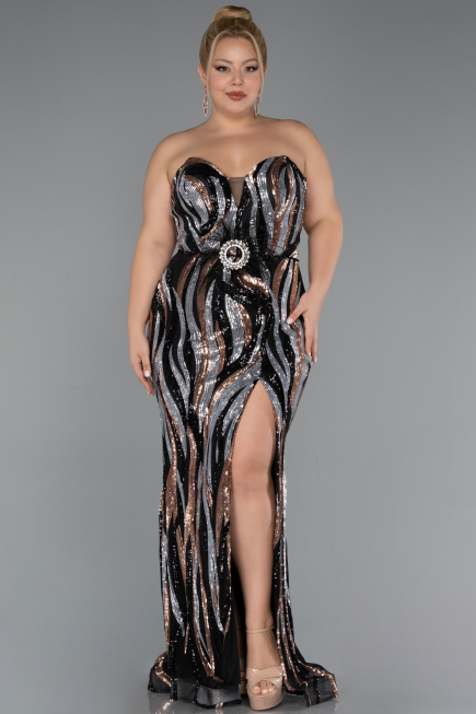 Long Black Plus Size Evening Dress ABU5025