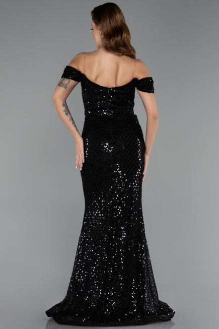 Long Black Beaded Evening Dress ABU5401