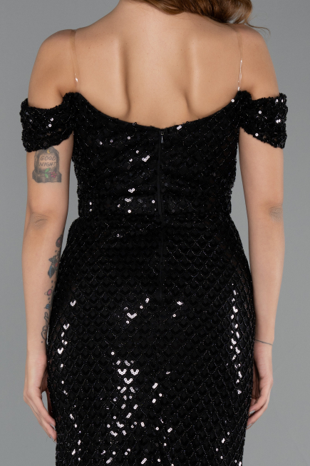 Long Black Beaded Evening Dress ABU5401