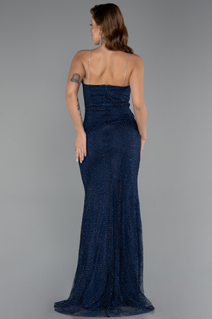 Long Navy Blue Dantelle Evening Dress ABU5407