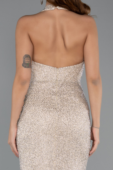 Long Beige Beaded Evening Dress ABU5403