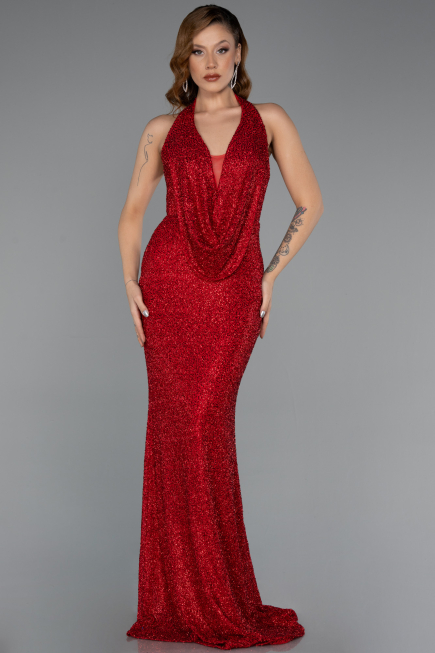 Long Red Beaded Evening Dress ABU5403
