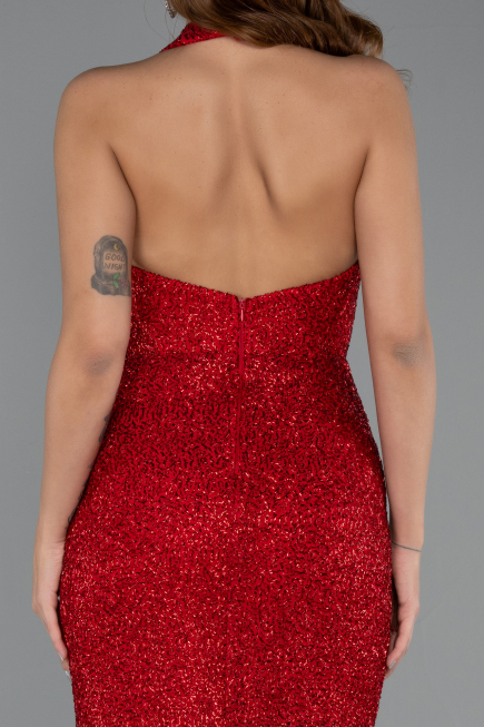 Long Red Beaded Evening Dress ABU5403