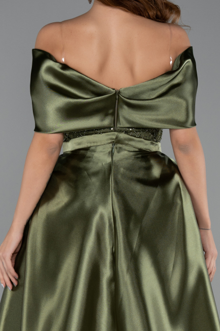 Long Olive Drab Beaded Evening Dress ABU5400