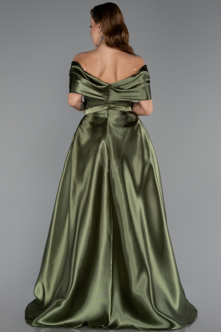 Long Olive Drab Beaded Evening Dress ABU5400