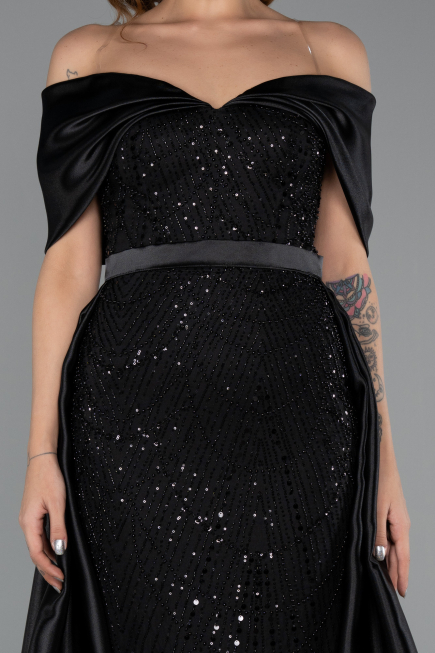 Long Black Beaded Formal Plus Size Dress ABU5742