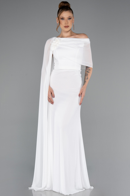 Long White Chiffon Evening Dress ABU5418