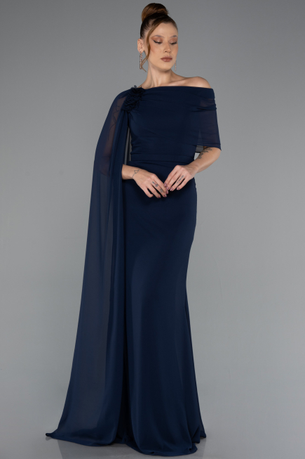 Long Navy Blue Chiffon Evening Dress ABU5418