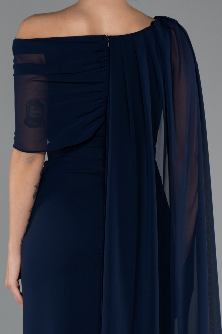 Long Navy Blue Chiffon Evening Dress ABU5418