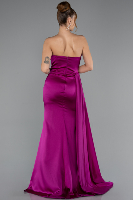 Fuchsia Strapless Side Slit Satin Evening Gown ABU4841
