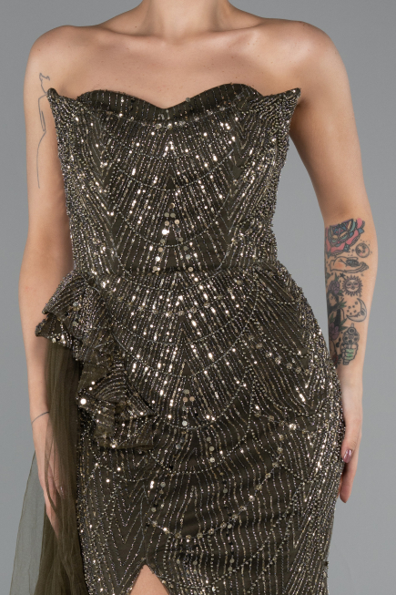 Long Olive Drab Evening Dress ABU5425