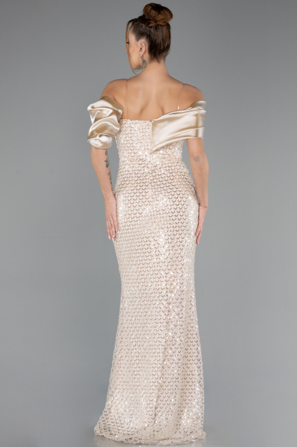 Long Beige Beaded Evening Dress ABU5434